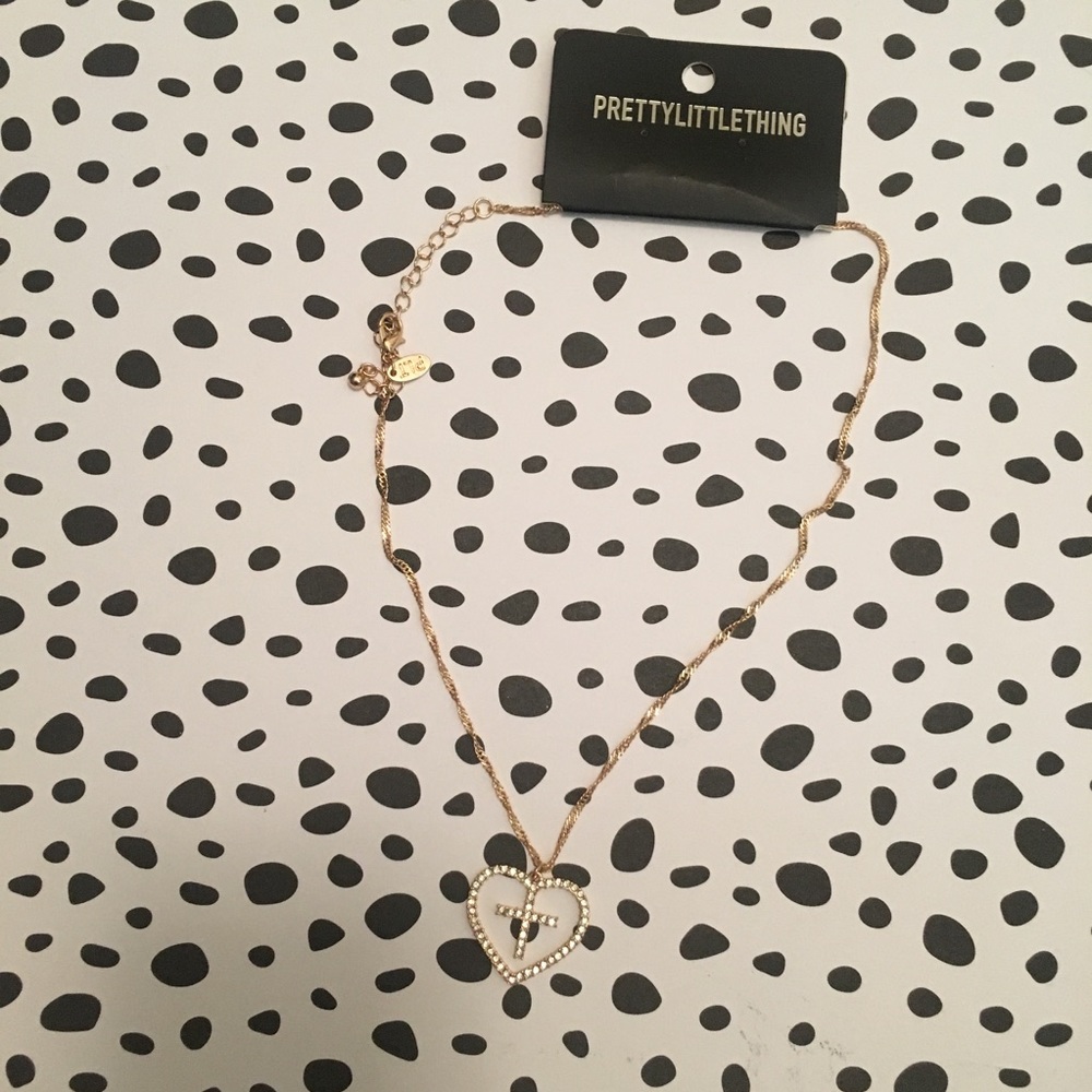 Diamanté Heart Cross Necklace - Picture 2 of 2